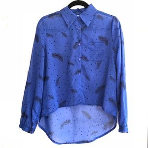 Tramp Blue Polka Dot & Leaf Print High Low Shirt